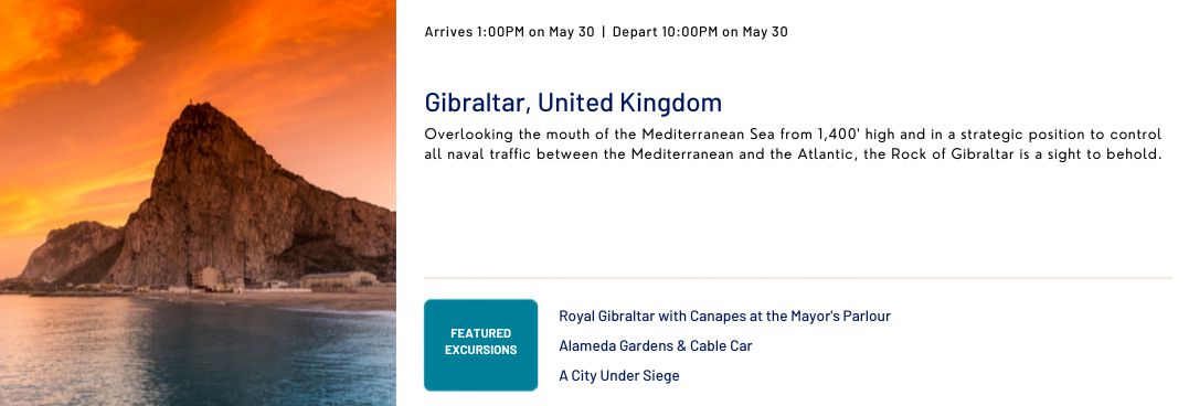 Gibraltar, United Kingdom Overlooking the mouth of the Mediterranean Sea from 1,400’ high and in a strategic position to control all naval traffic between the Mediterranean and the Atlantic, the Rock of Gibraltar is a sight to behold.